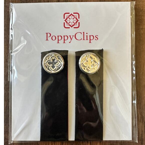 Black with Silver Button PoppyClips - Picture 1 of 2